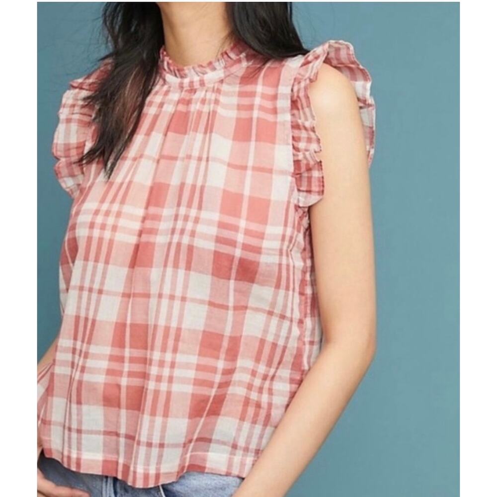 Anthropologie Isabella Sinclair Plaid Ruffle Sleeveless Top Size XS $88